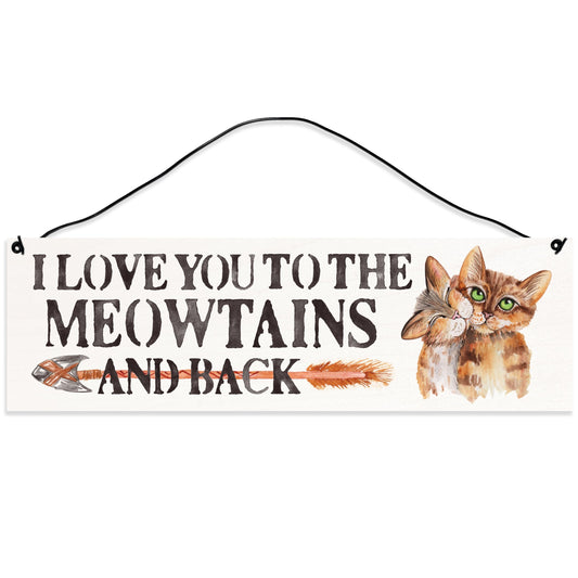 MEOW-TAINS | Cat Décor | Handmade | Wood Sign | Wire Hanger/Stand | UV Printed | Solid Maple