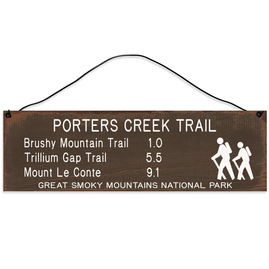 Great Smoky Mountains | Porters Creek | Trail Marker | Hiking Décor | Handmade | Wood Sign | Wire Hanger/Stand | UV Printed | Solid Maple