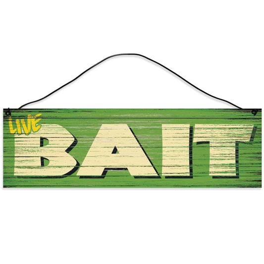 Live Bait | Fishing Décor | Handmade | Wood Sign | Wire Hanger/Stand | UV Printed | Solid Maple