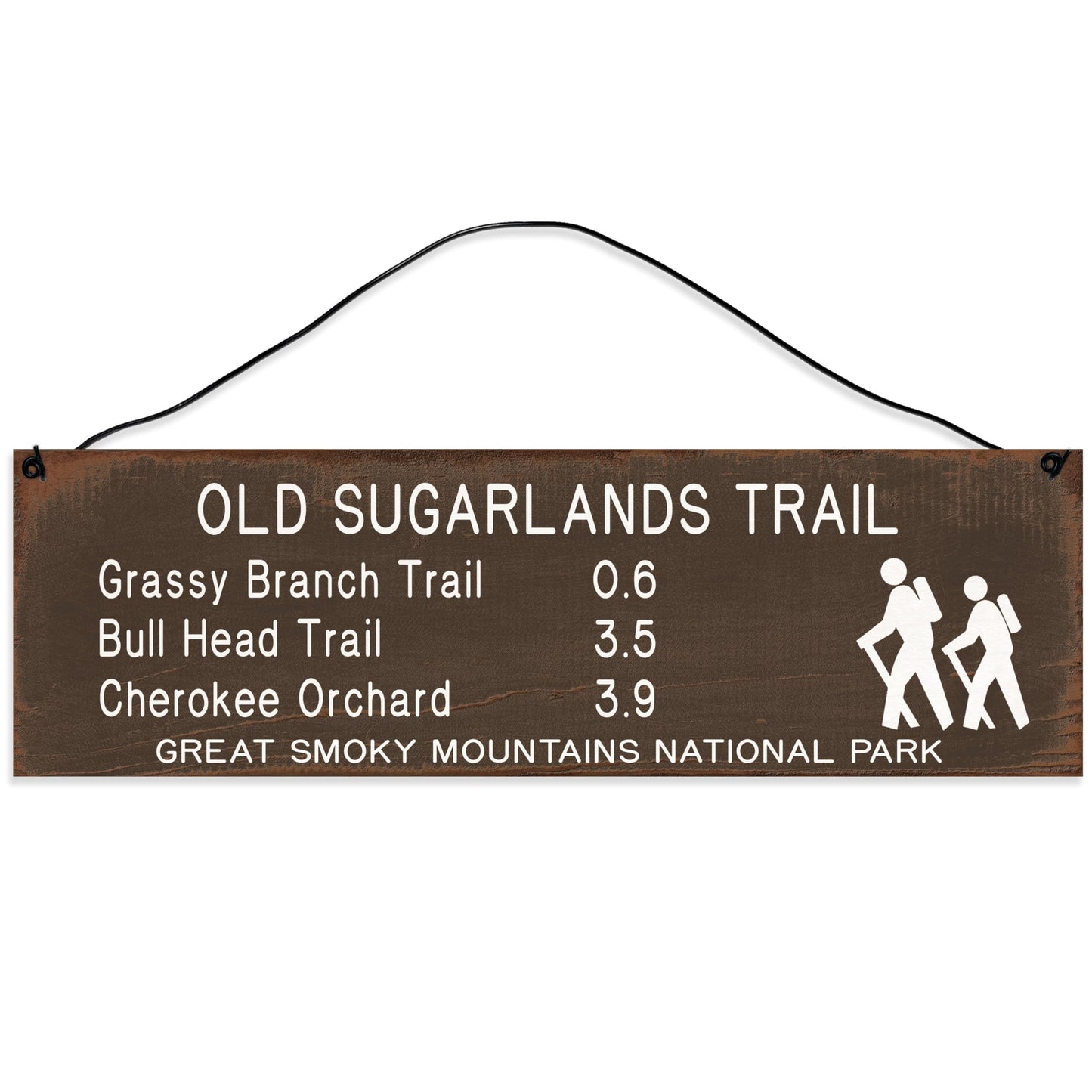 Old Sugarlands | Trail Marker | Hiking Décor | Handmade | Wood Sign | Wire Hanger/Stand | UV Printed | Solid Maple