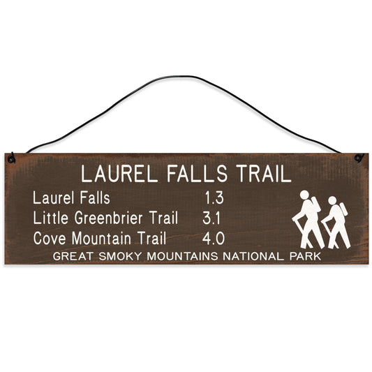 Great Smoky Mountains | Laurel Falls | Trail Marker | Hiking décor | Handmade | Wood Sign | Wire Hanger/Stand | UV Printed | Solid Maple