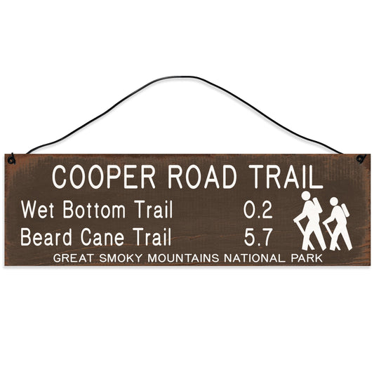 Great Smoky Mountains | Cooper Road | 2.5 x 8 inches | Trail Marker | Hiking Décor | Handmade | Wood Sign | Wire Hanger/Stand | UV Printed | Solid Maple