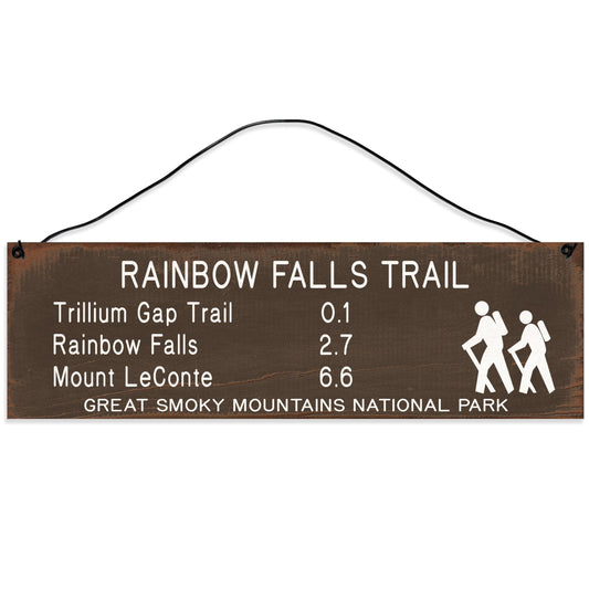 Great Smoky Mountains | Rainbow Falls | Trail Marker | Hiking Décor | Handmade | Wood Sign | Wire Hanger/Stand | UV Printed | Solid Maple