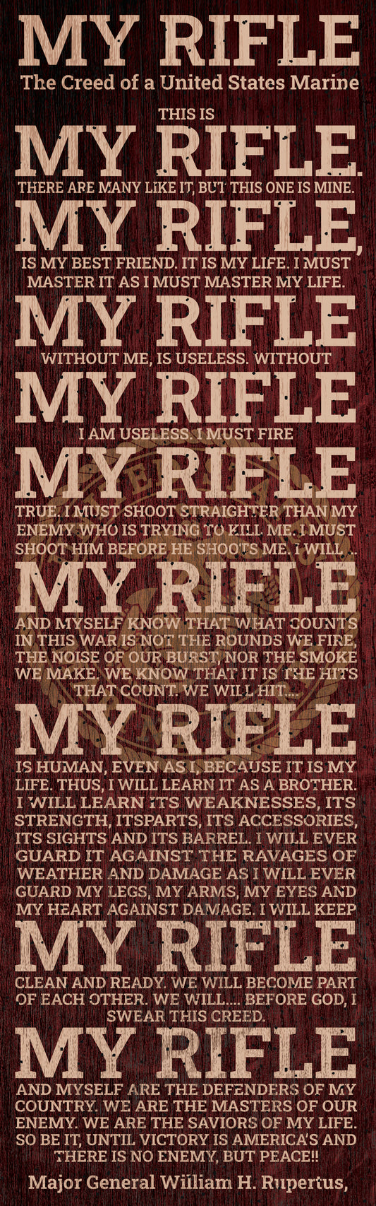 My Rifle | 5x16 in. | The Creed of a United States Marine | Officially Licensed | USMC | Maple Sign with Wire Hanger | BG